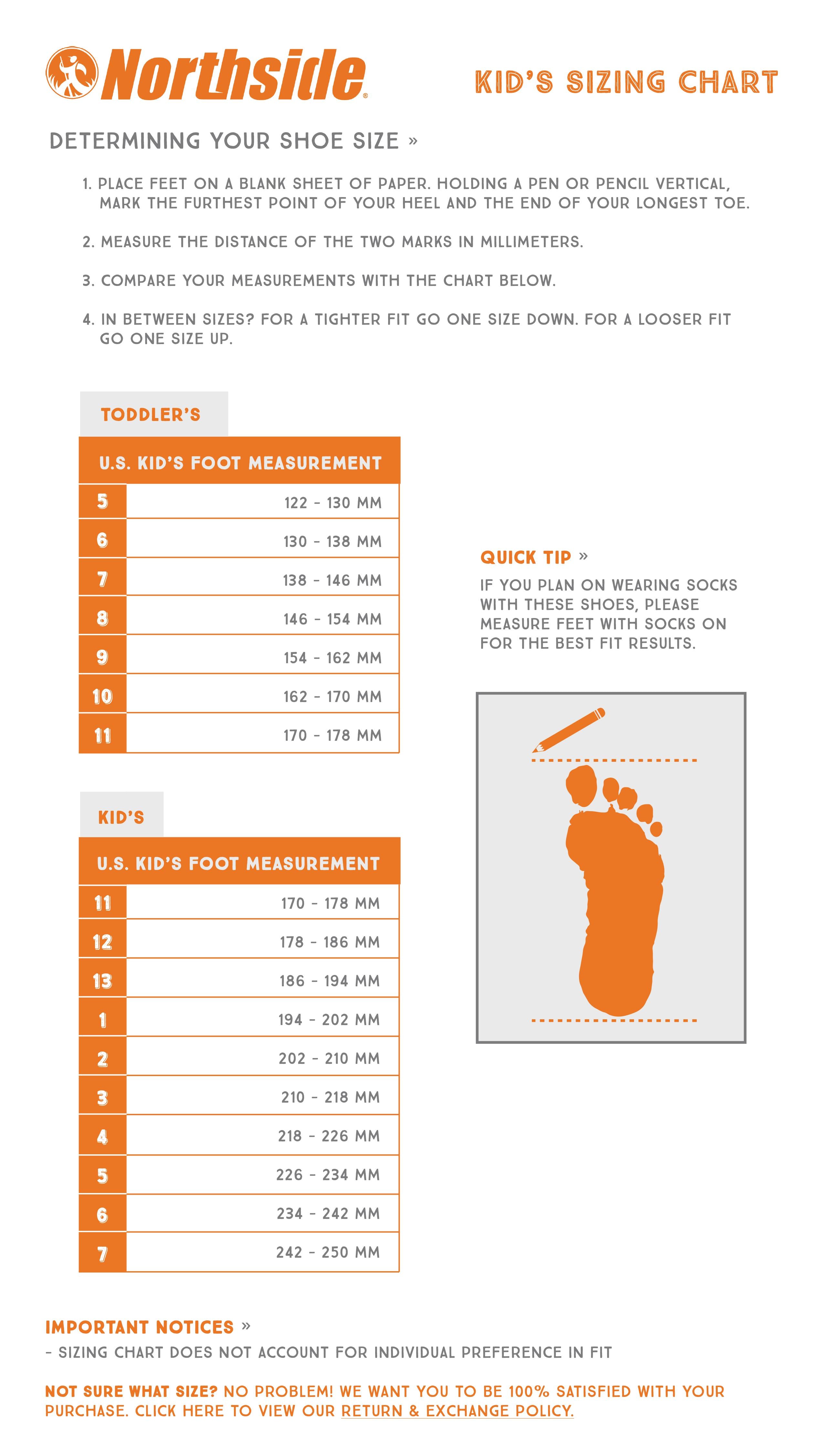 kids shoe size chart
